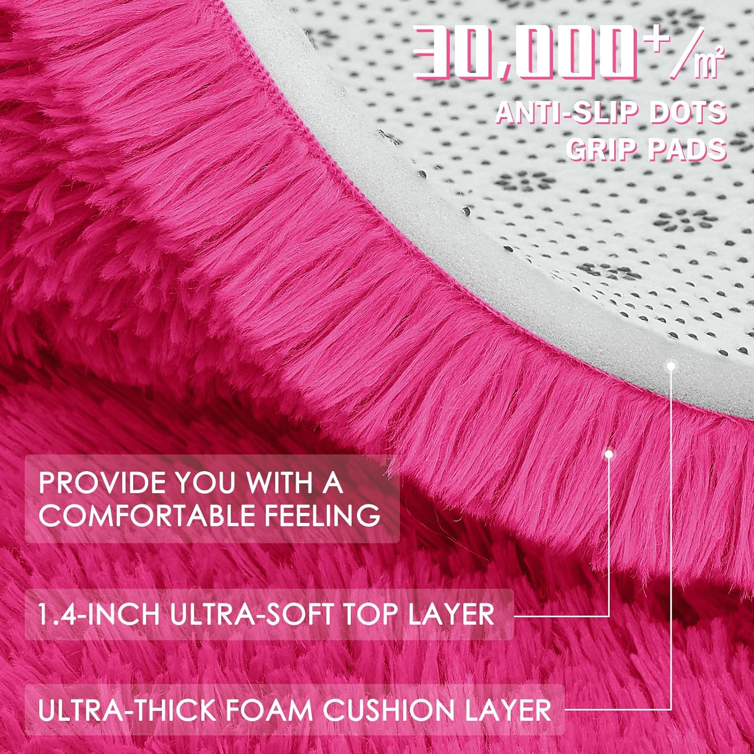 OLANLY Large Area Rug - Soft Fluffy Shaggy Carpet for Living Room & Bedroom | 8x10 Hot Pink