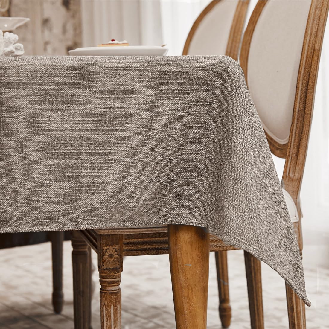 Regine Switzerland Faux Linen Tablecloth - Waterproof & Wrinkle-Free | 71x55 Inches, Taupe Brown