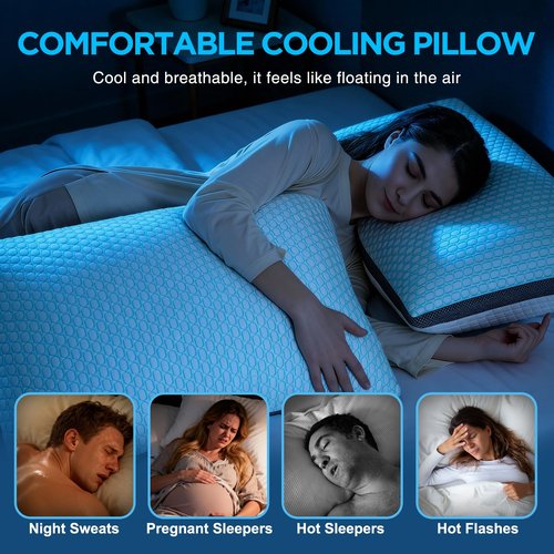 Baskbed Cooling Pillows Queen Size Set of 2, Shredded Memory Foam Pillows 2 Pack, Bed Pillow for Hot Sleepers Adjustable Firm Pillow for Side, Back and Stomach Sleepers, Machine Washable