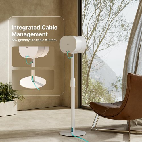 PEGZONE Speaker Stands Pair Compatible with Sonos Era 100 and Era 300, Height-Adjustable from 26.9"-42", Cable Management, 11lbs Capacity, White