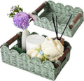 Handwoven Wicker Basket Set of 2 - Small Scalloped Toilet Paper Storage with Built-in Handles | Green