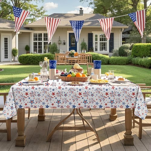 3 Pcs Patriotic Tablecloth | 4th of July Red, White & Blue Disposable Table Cover - 54 x 108 Inch