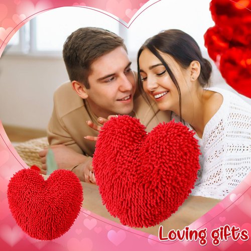 Memorywuu 2 Pcs Valentine's Day Heart Shaped Pillow 14 Inch Heart Chenille Pillow Cushion Plush Soft Throw Cushion with Removable Cover for Sofa Couch Bed Women Valentine's Gifts(Red)
