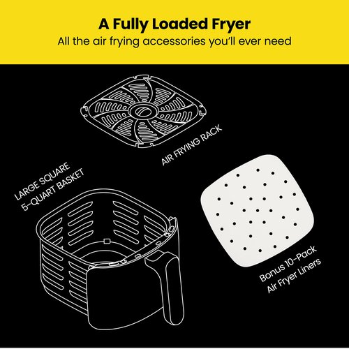 Chefman TurboFry 5-Quart Air Fryer, Integrated 60-Minute Timer for Healthy Cooking, Cook with 80% Less Oil, Adjustable Temperature Control, Nonstick Dishwasher-Safe Basket and Tray, Black