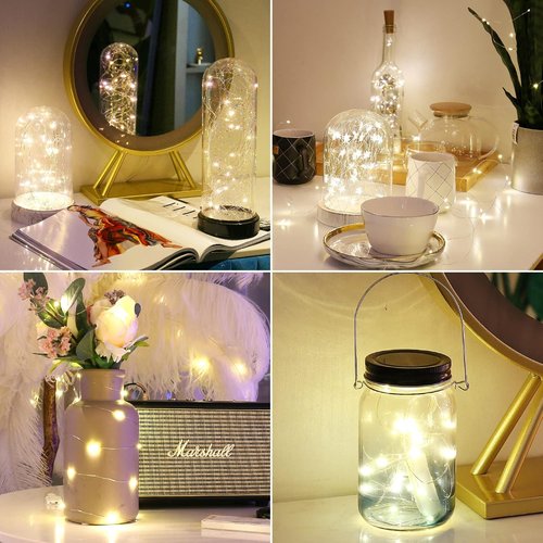 HXWEIYE Fairy Lights - 18 Pack Battery Operated 7ft 20LED Warm White Mini String Lights | Waterproof for Mason Jars, Indoor/Outdoor Decor