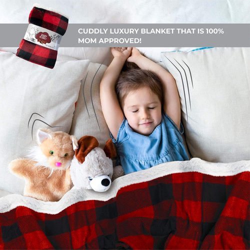 Ultra Soft Sherpa Fleece Plaid Baby Blanket | Cozy, Plush Throw Blanket for Kids | Reversible Plaid | Washable | Wide Size for Extra for Warmth & Comfort | Cute