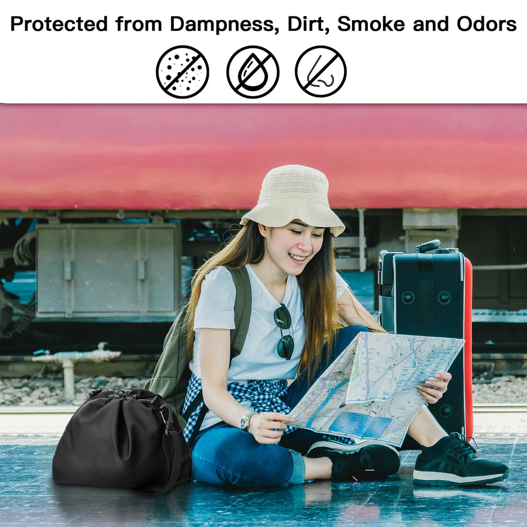 Homakover Travel Neck Pillow Bag for Memory Foam Travel Pillow,Luggage Travel Pillow Drawstring Bag Carrying Case with Trolley Sleeve&Adjustable Strap,Easily Attaches to Luggage,Backpacks