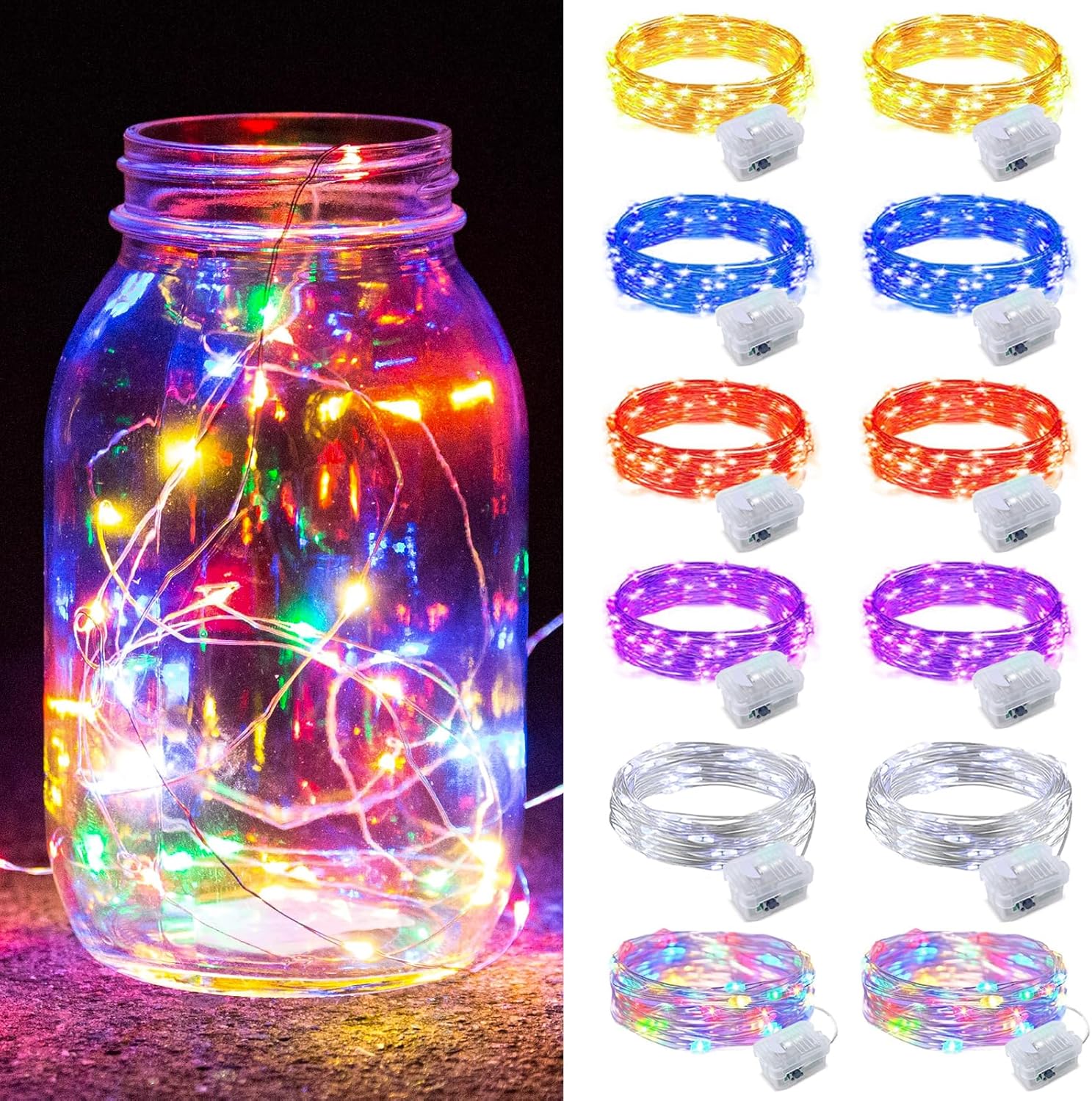 ZGWJ 12 Pack Mini LED Fairy String Lights - 7ft Battery Operated, 3 Modes for DIY & Party Decor | Mixed Colors