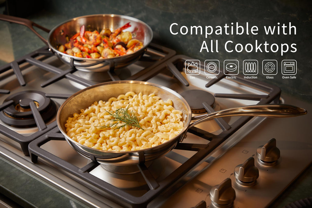 SANFELA 12 Inch Stainless Steel Frying Pan, 5-Ply Stainless Clad Design