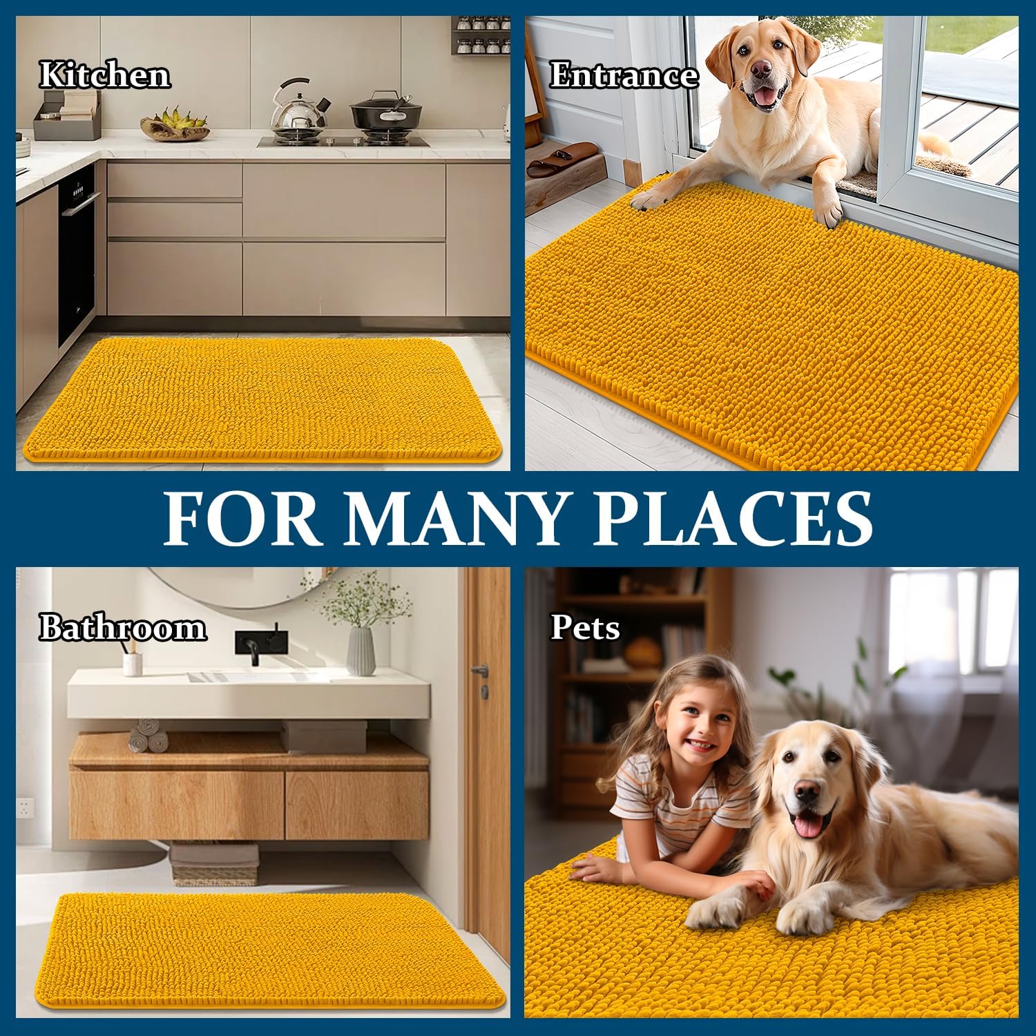 OLANLY Dog Door Mat - Absorbent Non-Slip Washable Doormat for Muddy Paws | 30x20 Golden Yellow