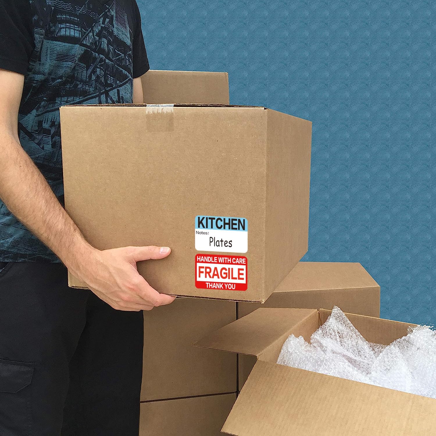 Skiennix Large Home Moving Packing Box Labels - 600 Count with Color-Coded & Writable Areas | Ideal for 3-4 Bedroom Homes