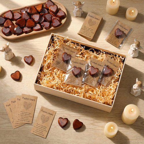 Leinuosen 50 Set Christian Gifts John 3: 16 Pocket Hug Heart Token Wooden Bible Verses Token with Prayer Cards for Church Supplies Sunday School (Dark Brown)