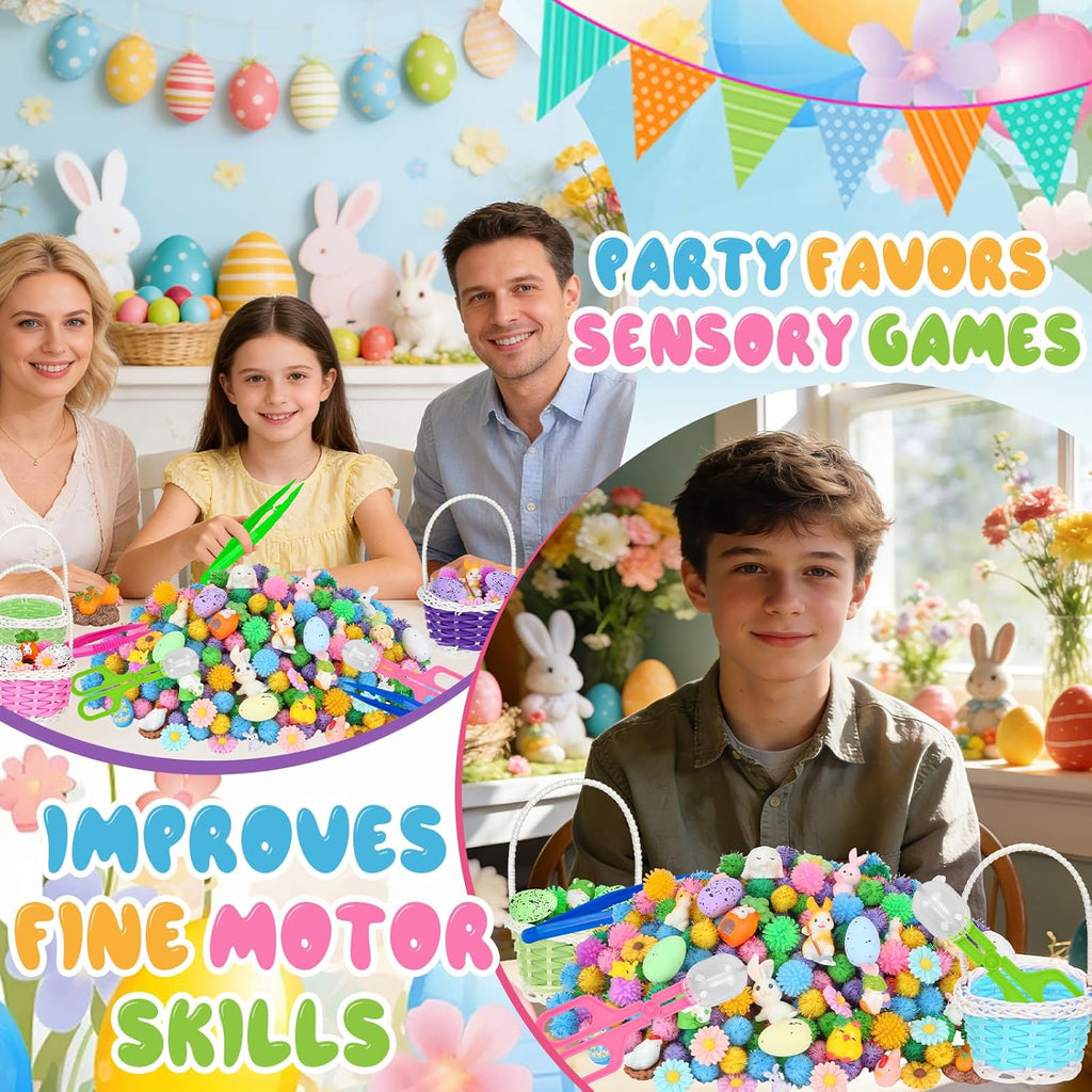 Skiennix Easter Sensory Bin Filler | 287 Pcs of Colorful Eggs, Bunnies, and Flowers for Learning Fun