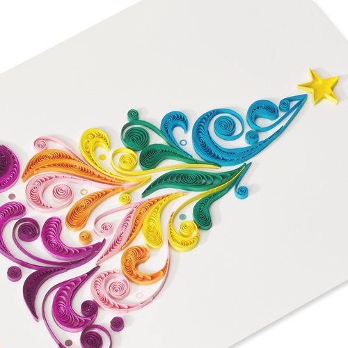 Papyrus Rainbow Quilled Christmas Tree Card, Perfect for Anyone (Joy and Peace)
