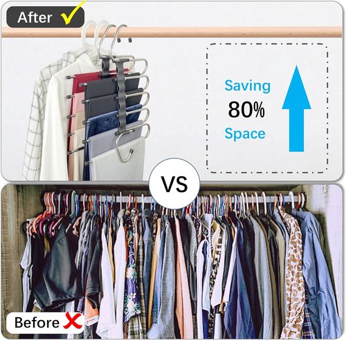 Magic Pants Hangers - Space-Saving 2-Pack Closet Organizer with 10 Metal Clips for Trousers & Scarves