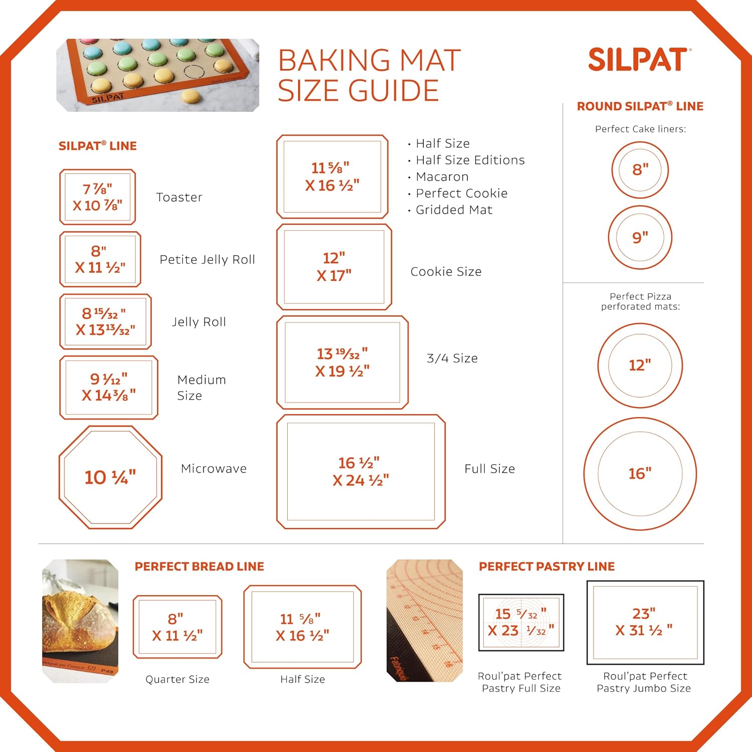 Silpat Premium Non-Stick Silicone Baking Mat - Half Sheet Size 11-5/8" x 16-1/2" | Vibrant Orange