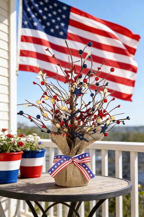 4th of July Decorations - Lighted Patriotic Tree | 17-Inch Red, White, and Blue Tabletop Decor