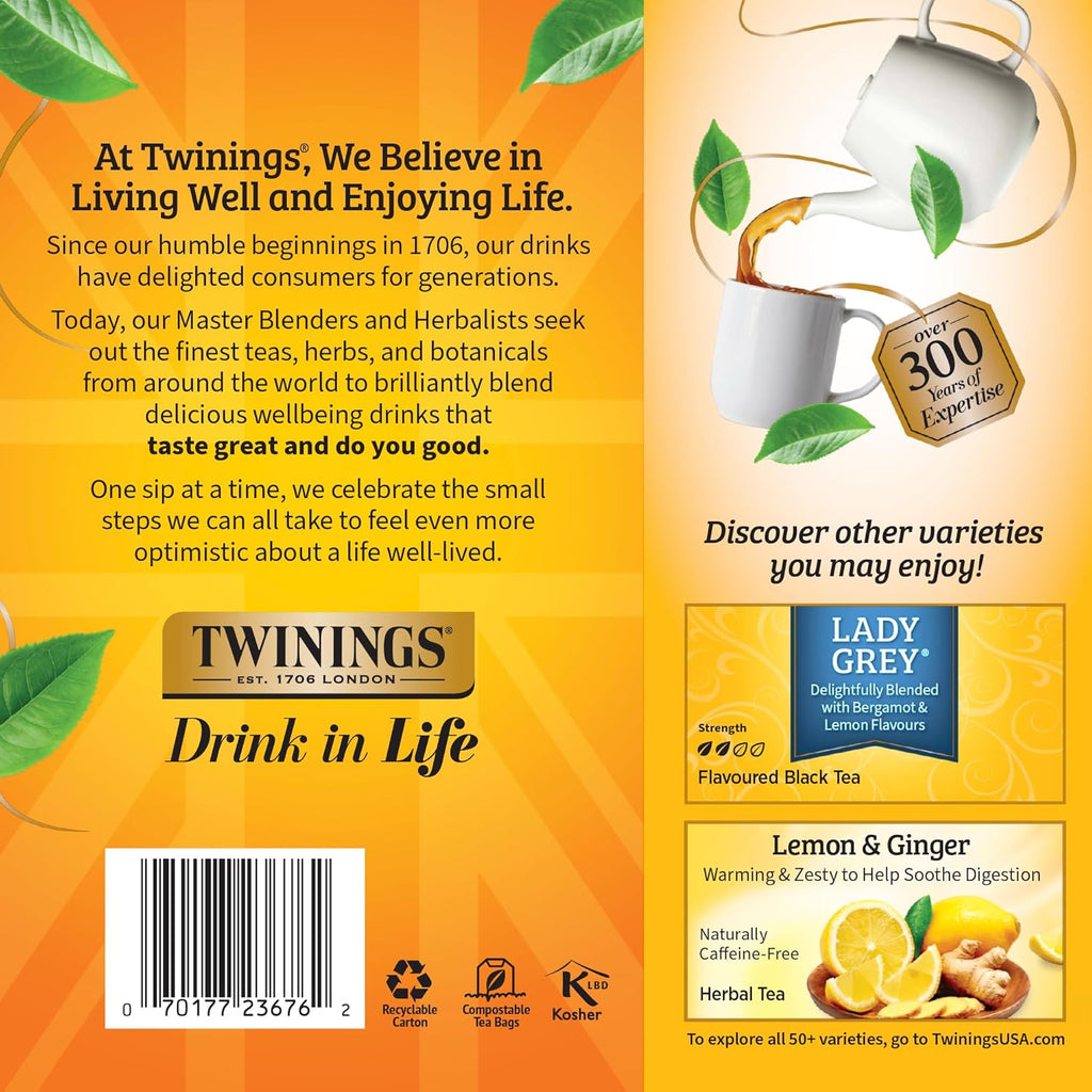 Twinings Earl Grey Black Tea - Individually Wrapped Bags with Citrus & Bergamot Flavor | 100 Count