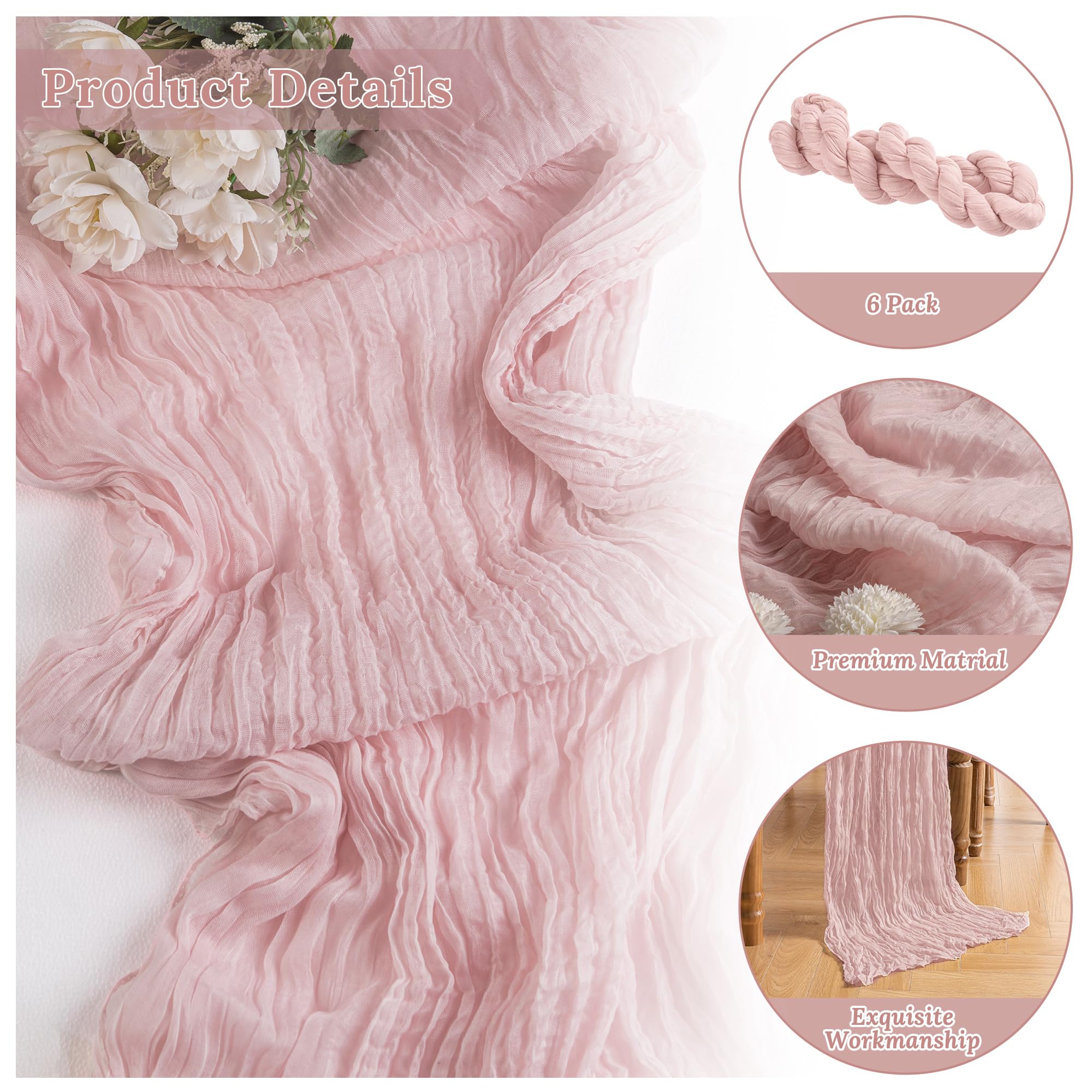 ButterMelt 12 Pack Ivory Cheesecloth Table Runner, Boho 35x120 Inch Long Gauze Decor for Baby Shower, Bridal Shower or Wedding Party