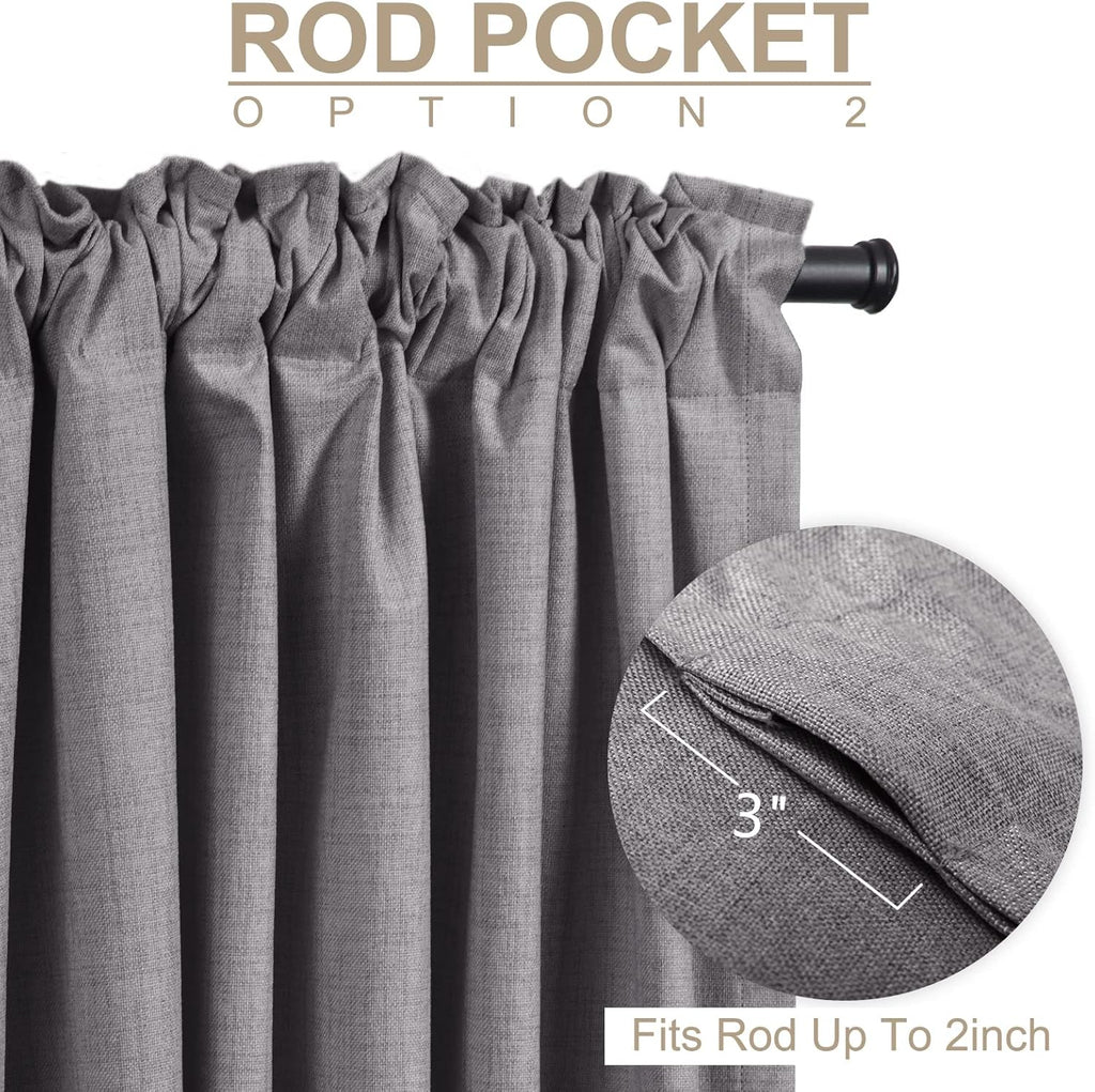 Skiennix 100% Blackout Linen Curtains - Thermal Insulated Drapes, 50" W x 90" L, Dark Gray | 2 Panels Set