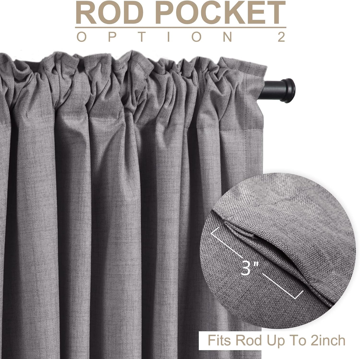 Skiennix 100% Blackout Linen Curtains - Thermal Insulated Drapes, 50" W x 90" L, Dark Gray | 2 Panels Set