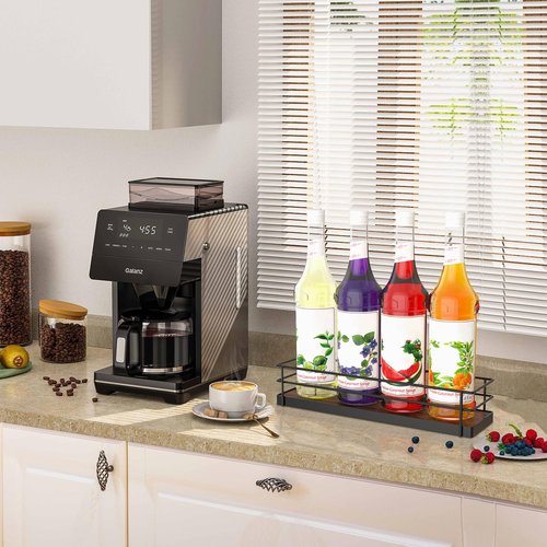 Alyoen Coffee Syrup Rack Organizer, Syrup Holder Stand for Coffee Bar, 4 Bottles Small Coffee Bar Organizer Shelf, Coffee Station Organizer for Countertop Wine, Liquor