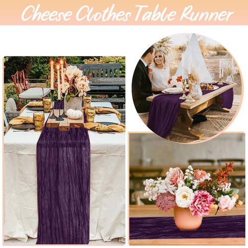 FANPROMS Purple Cheesecloth Table Runner 10 Packs Boho Cheese Cloth Table Runners for Halloween Party Cheesecloth Runners for Tables Cheese Cloth Gauze Tables Runner for Bridal Shower Decoration