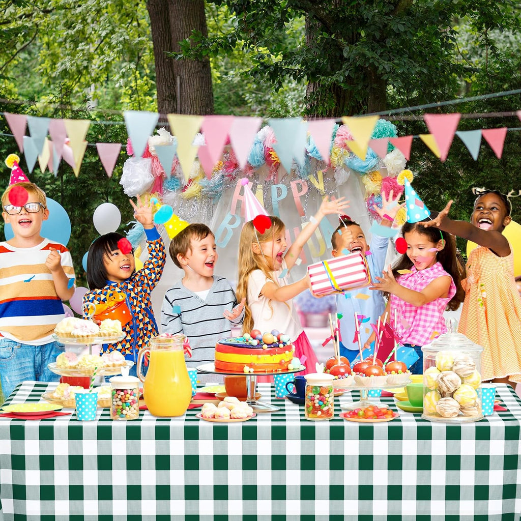 Skiennix Disposable Green Gingham Tablecloths - Waterproof Checkered Design | 54" x 108" for Parties & Picnics