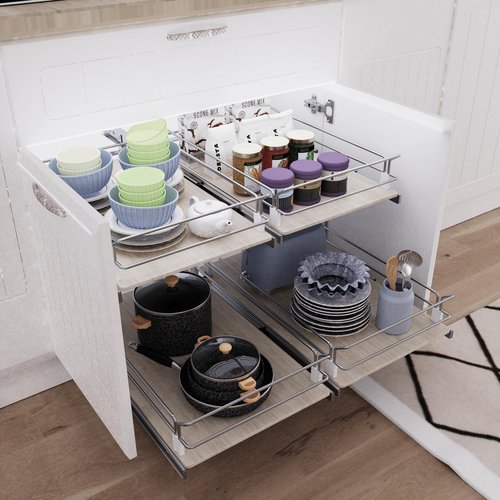 Pull Out Cabinet Organizer 11" W X 22" D, Slide Out Drawers For Kitchen Organizers and Storage, Pull Out Drawers For Cabinets Capacity Heavy Duty Caddy, Cabinet Shelves Wood Chrome, Pantry Storage