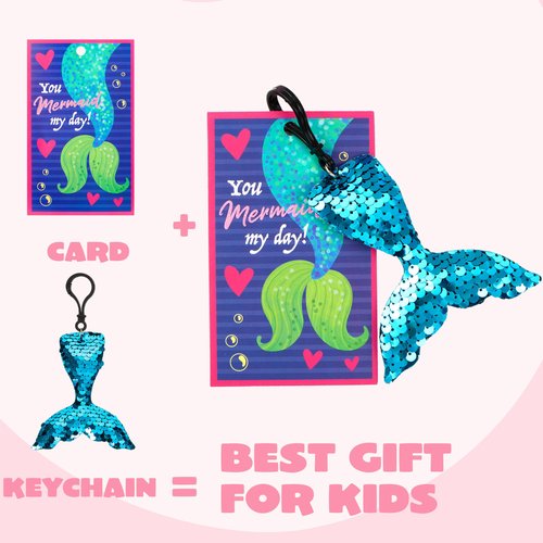 JOYIN 30 Pack Valentines Day Gift Cards with Gift Glitter Flip Sequin Keychain for Valentine's Classroom Exchange Prizes, Kids Party Favors