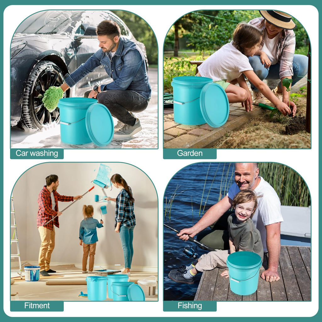 Blushtier 6 Pcs 3.2 Gallon Plastic Bucket with Lid and Metal Handle All Purpose Pail Recyclable Multipurpose Storage Bucket Heavy Duty Bucket Pail Container for Home Household Cleaning, Lake Blue