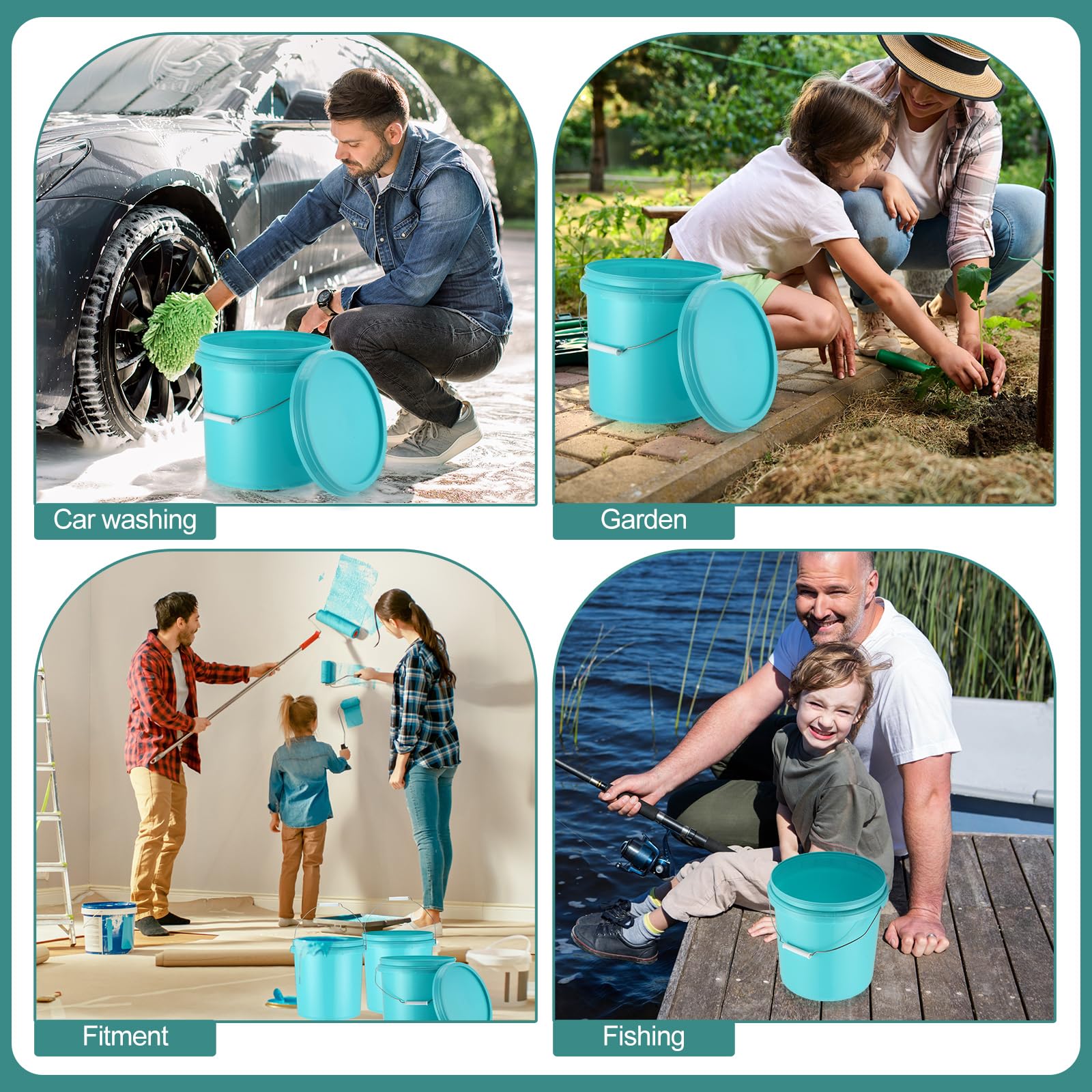 Blushtier 6 Pcs 3.2 Gallon Plastic Bucket with Lid and Metal Handle All Purpose Pail Recyclable Multipurpose Storage Bucket Heavy Duty Bucket Pail Container for Home Household Cleaning, Lake Blue