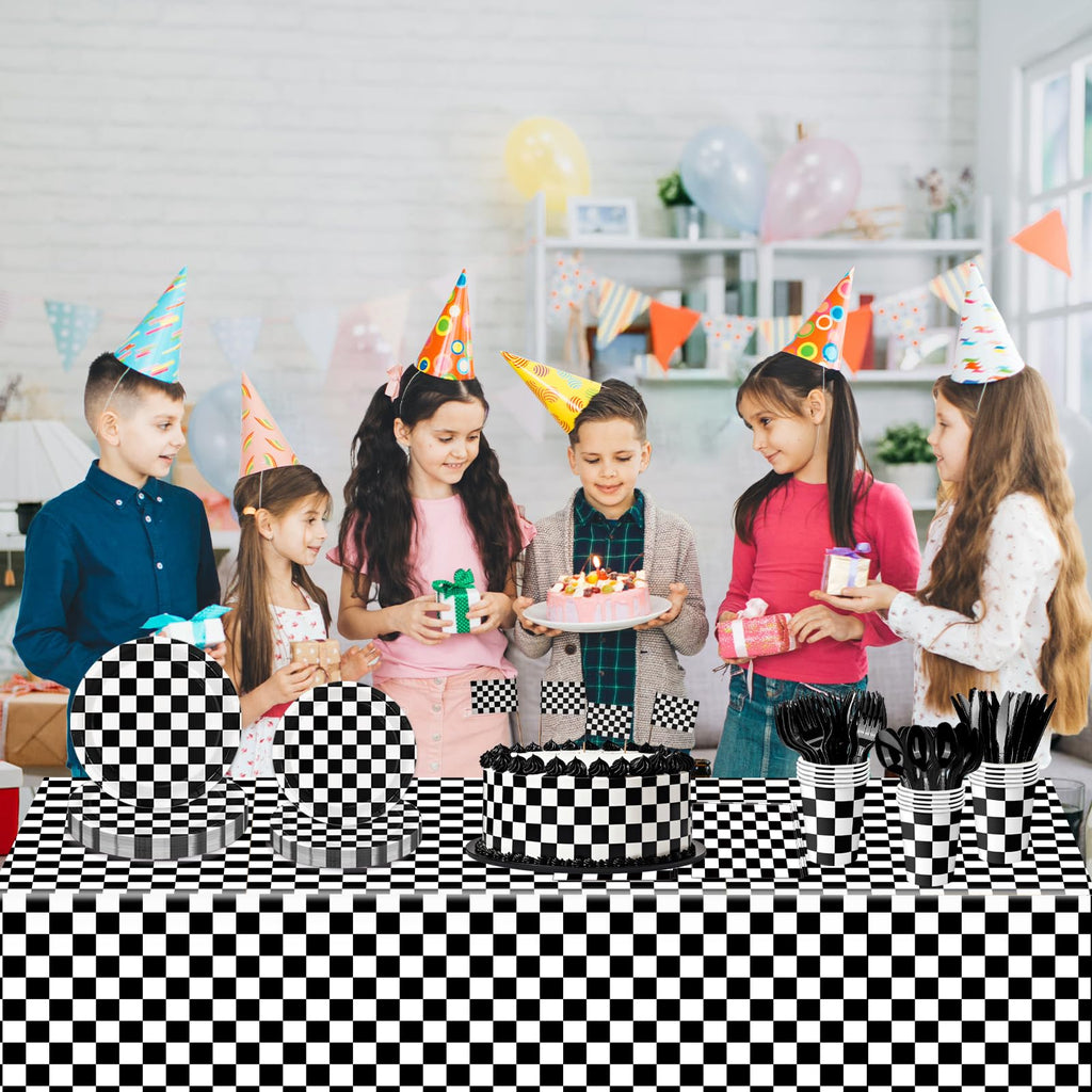 Oigco 168 PCS Race Car Birthday Party Decorations with Checkered Flag Plates, Cups, Napkins, Cutlery for Cars Birthday Decorations, Serves 24