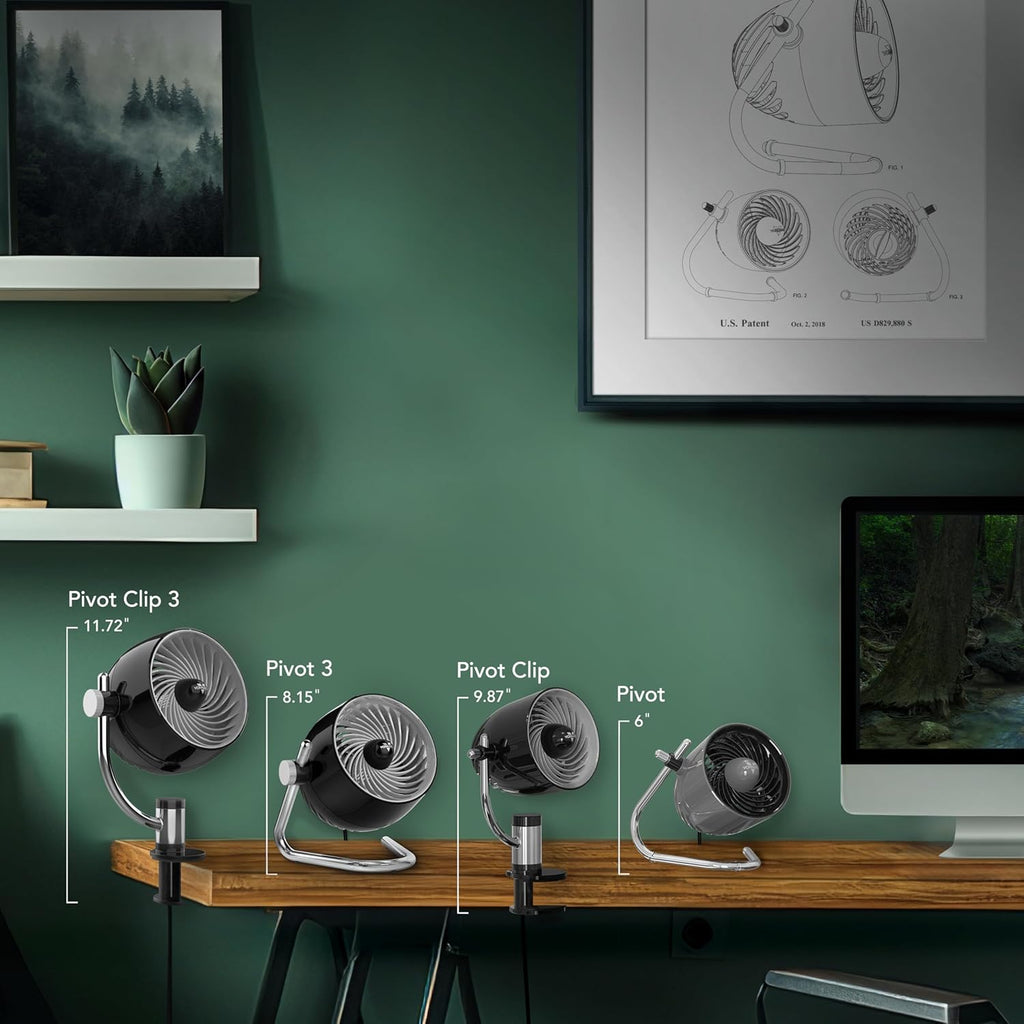 Vornado Pivot Clip Personal Air Circulator - 3-Speed Portable Desk Fan | 360-Degree Adjustable, Whisper Quiet, Black