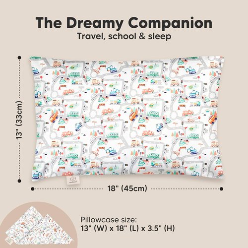 My Little Dreamy Toddler Pillow - Organic Cotton Travel Pillow with Soft Pillowcase | 13x18 Inches, Machine Washable for Ages 2-5