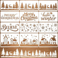 Skiennix Large Christmas Stencils - 12 Pcs Winter House, Snowflake & Pine Tree Designs for Painting on Wood & Glass