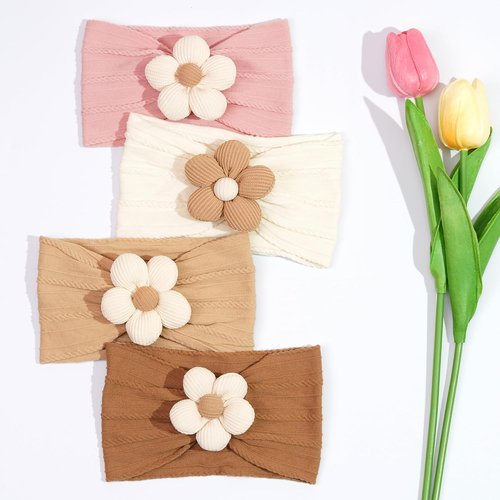 CÉLLOT Baby Flower Headbands - 5 Pcs Soft Nylon Hair Accessories for Newborns & Toddlers