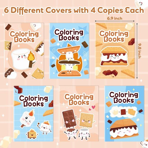 Marshmallow Mini Coloring Books - 24-Pack Campfire-Themed Art for Kids | Perfect Birthday Party Favors