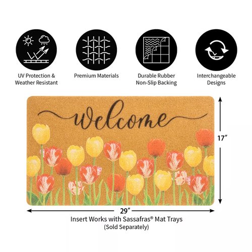 Floral-Welcome-Doormat for Spring-Outdoor Entrance Faux-Coir Entryway-Rug Non-Slip Dirt-Trapping Indoor-Outside Porch 17x30Inch