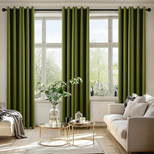 MIULEE Blackout Curtains - Light Olive Green Thermal Insulated Drapes | 84 Inches Long, 2 Panels