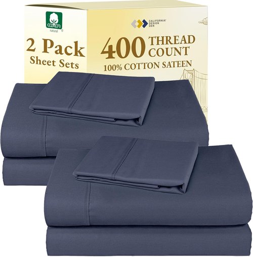 California Design Den Twin Sheet Set - 400 Thread Count 100% Cotton Sateen - Soft, Breathable, Deep Pocket - Indigo Dusty Blue