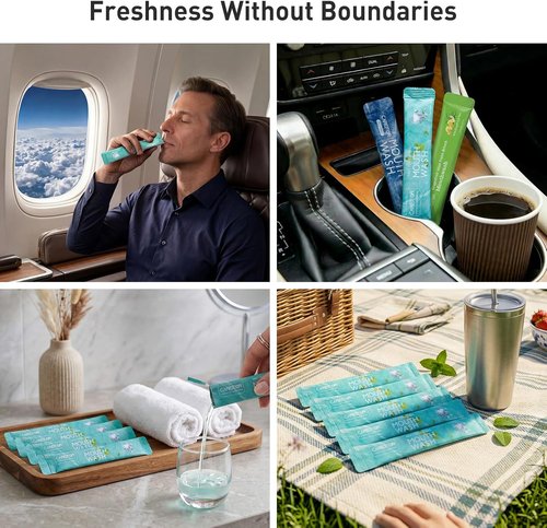 Mouthwash Travel Size - Portable Packets to Go, Alcohol & Fluoride Free Fresh Mint Mouthwash Strips for Superior Oral Hygiene,Disposable Packs (Pack of 20)