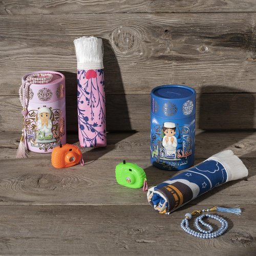 HSR Kids Prayer Mat Muslim with Islam Prayer Beads - Islamic Gifts with Toy Camera, Travel Prayer Mat for Kids Prayer Rug with Box, Portable Prayer Matt Islam, Pink