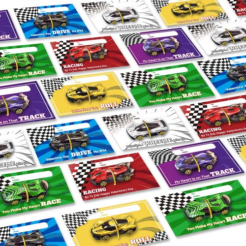 OCHIDO Valentines Day Cards for Kids with Die-Cast Racing Cars, 24 Packs Valentines Day Gifts for Kids Classroom Exchange, School Class Prizes, Valentines Party Favors for Boys and Girls