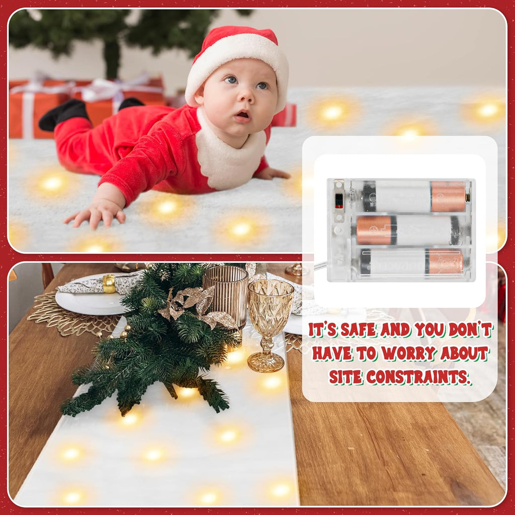 QZYL Christmas Snow Blanket Roll - 1.5 x 6FT with Lights for Festive Holiday Decorations, White