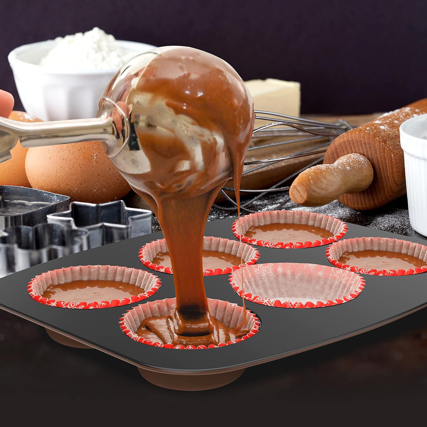 NutriChef 8-Piece Nonstick Bakeware Set - PFOA-Free, Oven Safe Up to 450°F | Round, Loaf, Muffin & Cookie Pans (Brown)