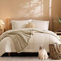 Monbix Queen Comforter Set - 7-Piece Beige Bedding Set | All-Season Comforter with Sheets & Pillowcases