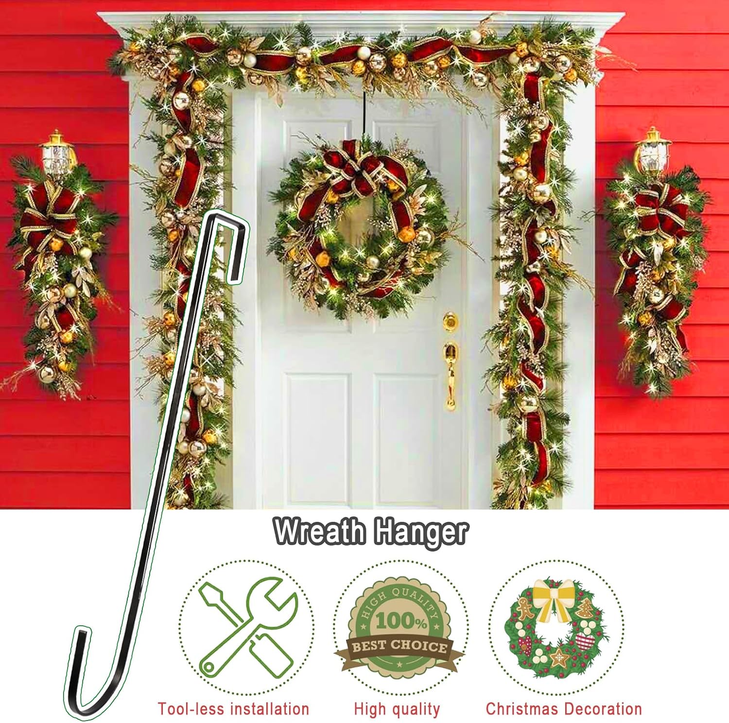 12" Wreath Hangers by [Brand Name] - Non-Scratch Over The Door Hooks for Holiday Decor | 2 Pack