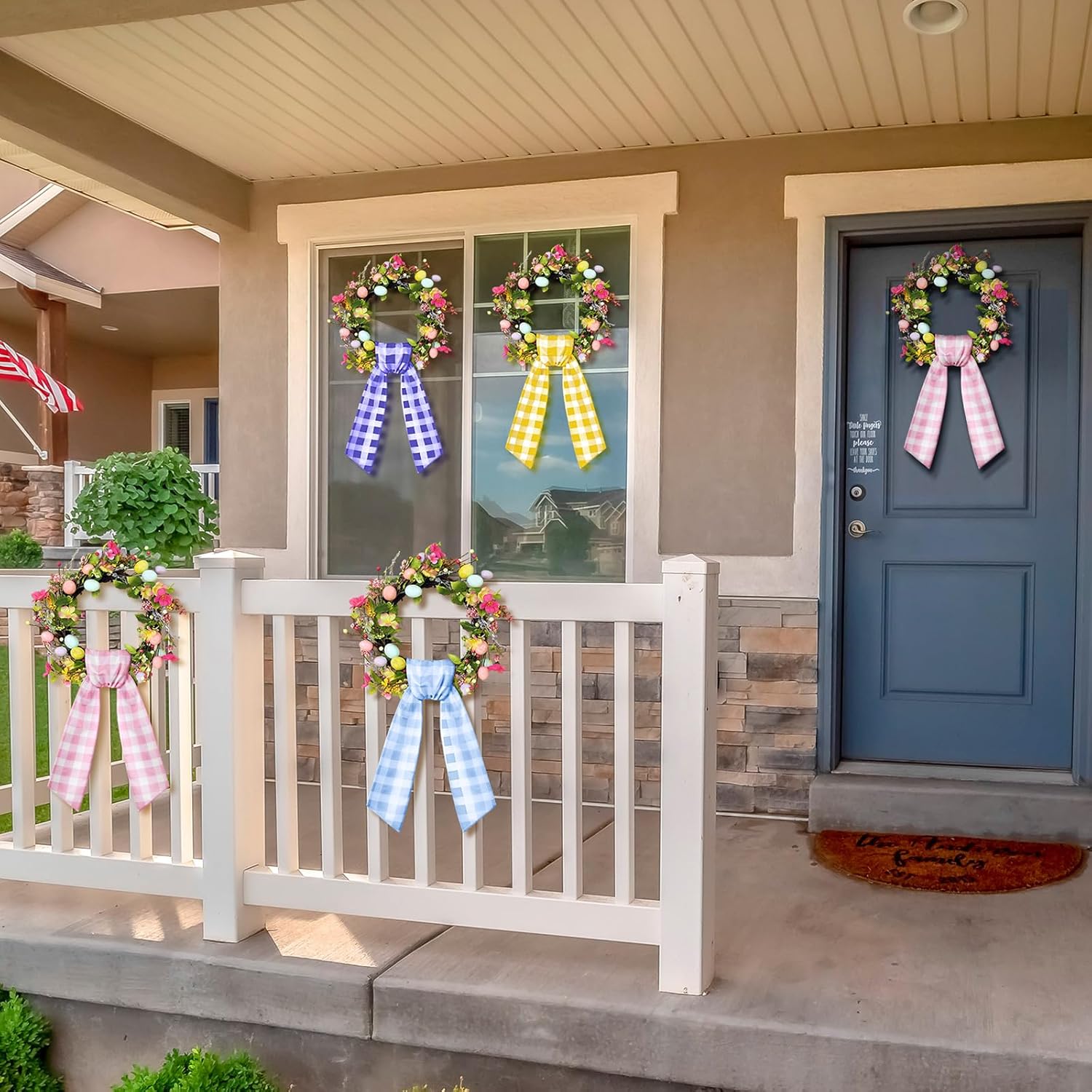 VitalCozy Easter Wreath Sash Set - 4 Pcs Embroidery Blank Accessories for Indoor/Outdoor Decor (4.49" x 56.30")