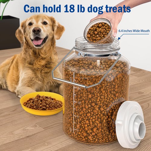 5 Gallon Air Tight Glass Storage Jars, 6.4inch Wide Mouth Canister with Stainless Steel Handle, Large Gallon Glass Jars, Glass Water Jug with Cup for Terrarium, Storage, Dog Treats, Mead Making